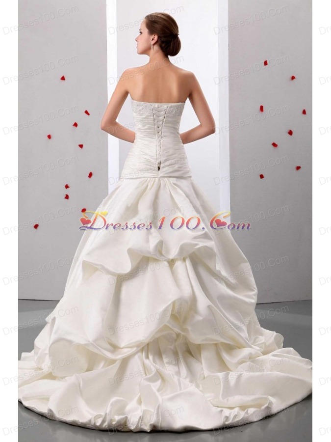 Applqiues and Ruch Wedding Gowns With Lace and Taffeta