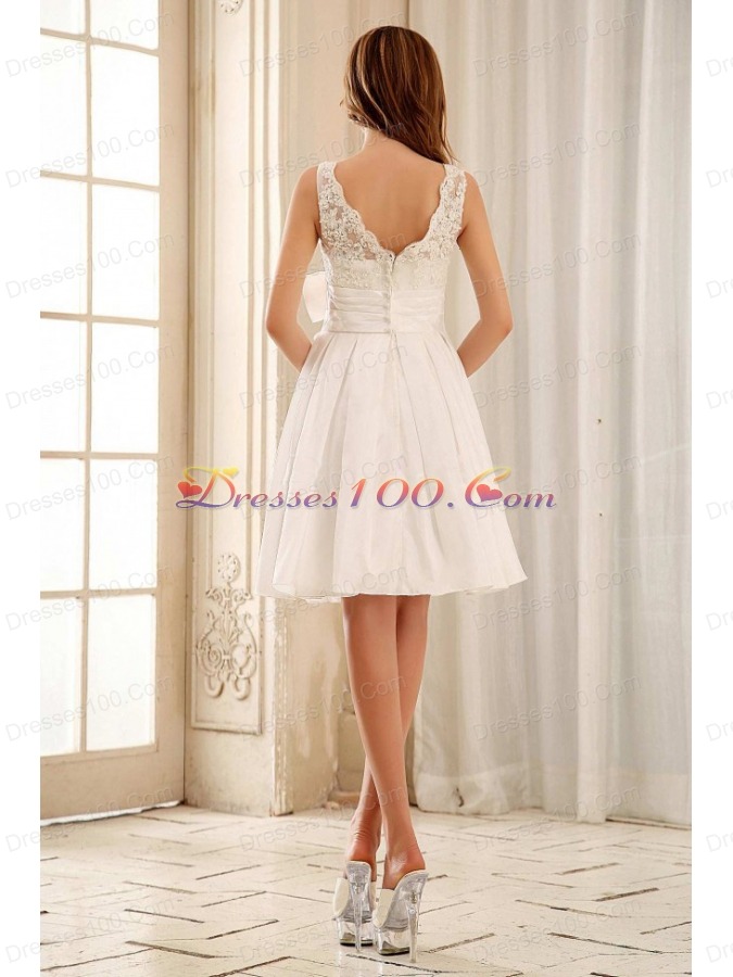 Sweet Bateau Short Wedding Gowns With Lace and Sash