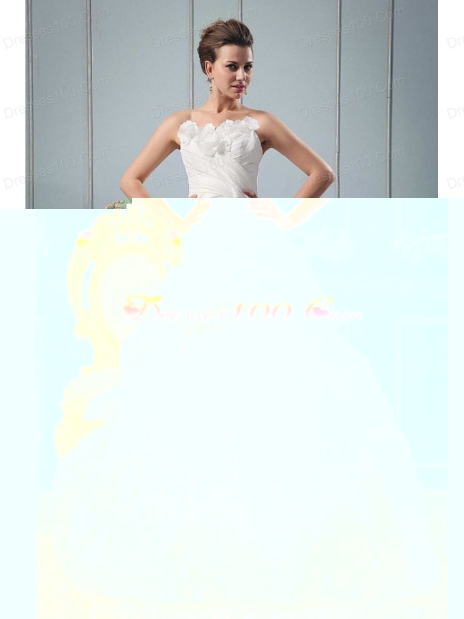 Strapless Wedding Gowns With Hand Made Flowers and Ruch