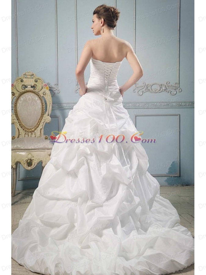 Strapless Wedding Gowns With Hand Made Flowers and Ruch