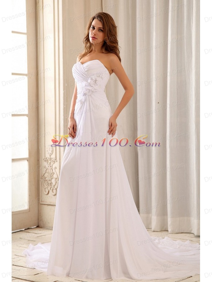 Strapless Wedding Dress With Appliques and Ruch