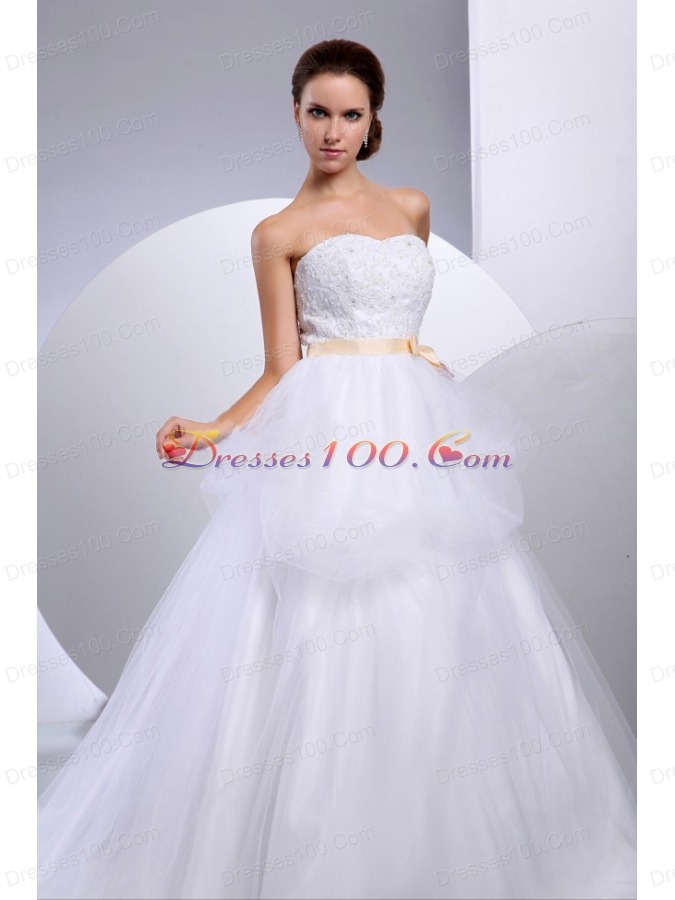 Strapless Wedding Gowns Appliques and Sash In Wedding Party