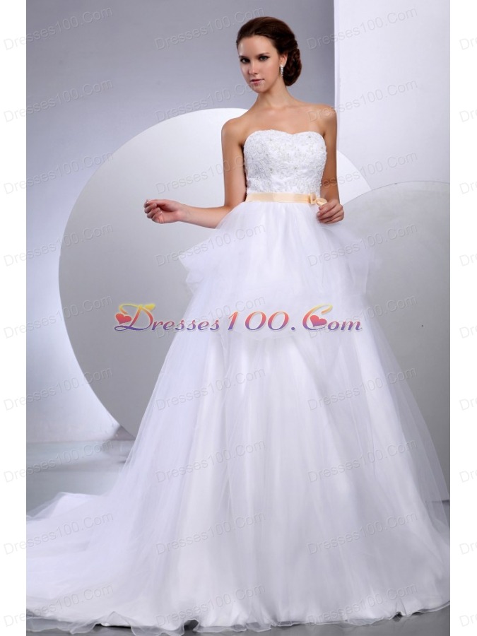 Strapless Wedding Gowns Appliques and Sash In Wedding Party