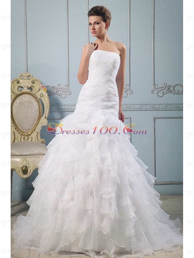 Strapless Pretty Wedding Gowns Ruffled Layered Ruchings