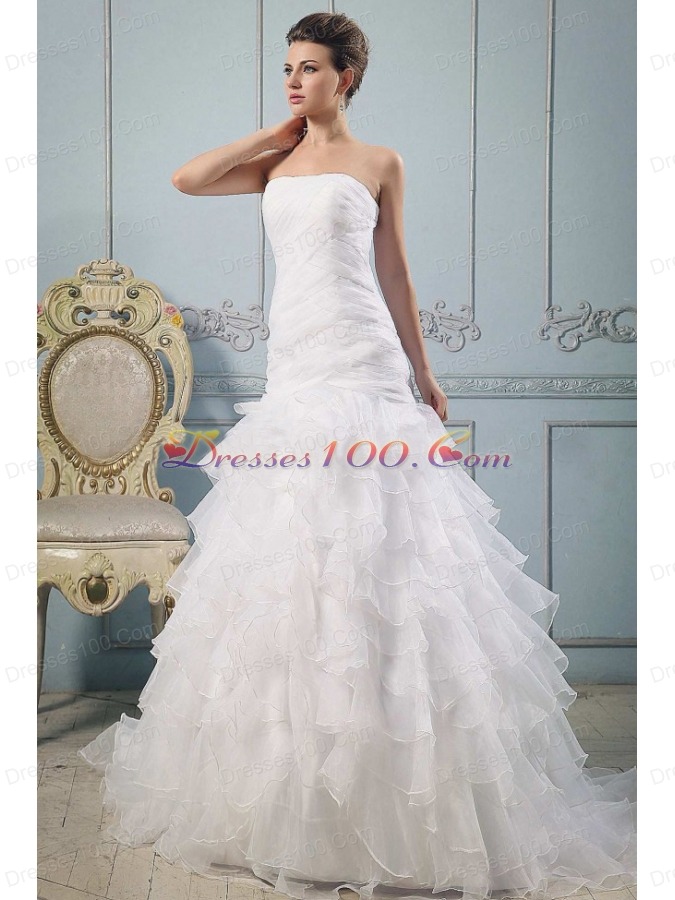 Strapless Pretty Wedding Gowns Ruffled Layered Ruchings