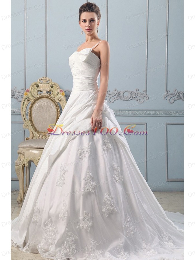 Spaghetti Straps Wedding Gowns Lace With Ruched Bodice