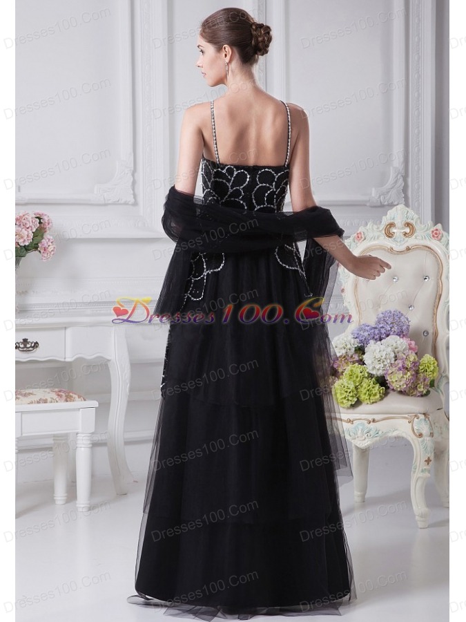 V-neck Black Beaded Decorate Shoulder Tulle Mother Dress