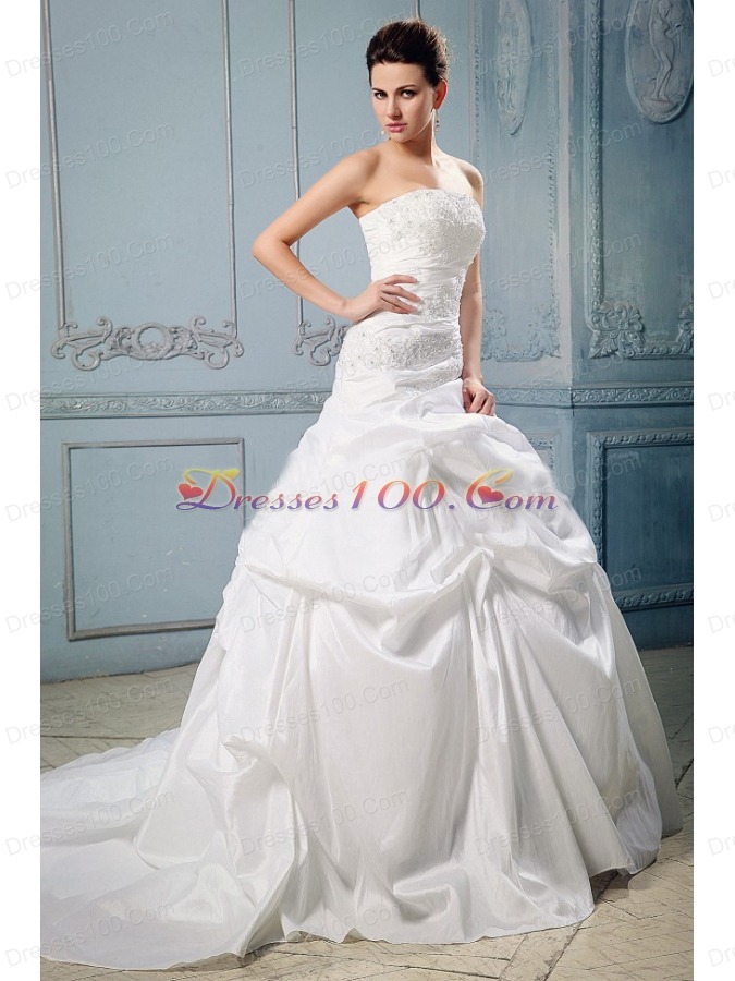 A-line Wedding Dress With Pick-ups and Appliques