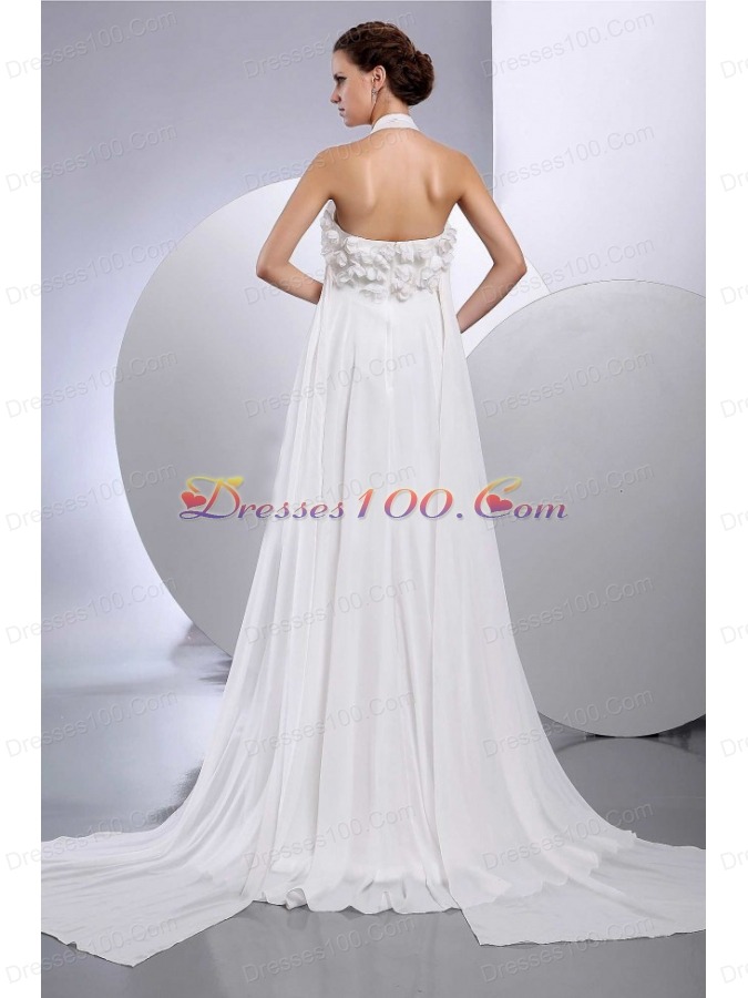 Halter Wedding Dress With Hand Made Flowers Appliques