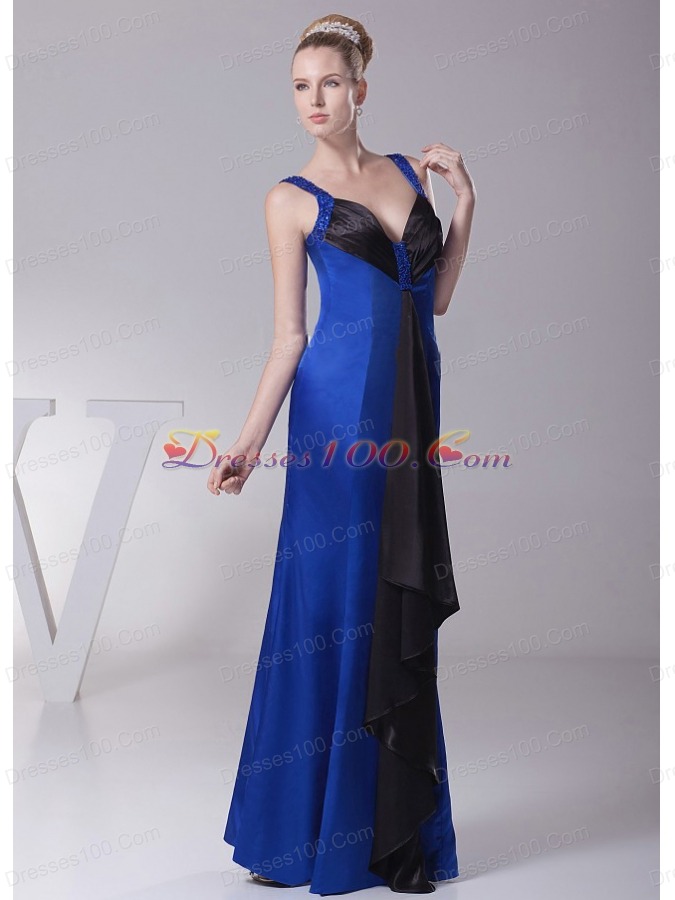 Bridesmaid Dress Satin Straps in Blue Beaded
