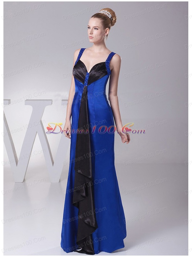 Bridesmaid Dress Satin Straps in Blue Beaded