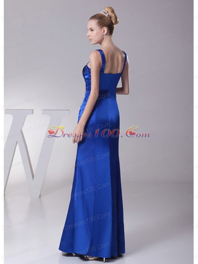 Bridesmaid Dress Satin Straps in Blue Beaded