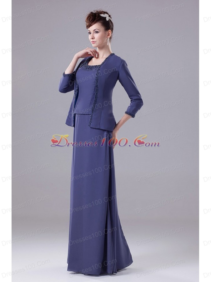 Prom Dress Straps With Jacket Square Navy Blue Beaded