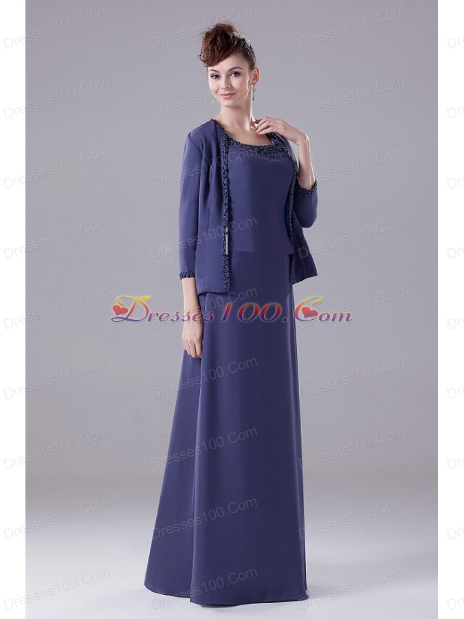 Prom Dress Straps With Jacket Square Navy Blue Beaded