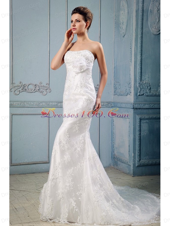 Mermaid Hand Made Flower Lace Court Train Wedding Gown