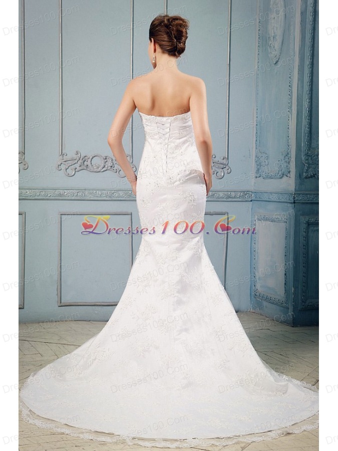Mermaid Hand Made Flower Lace Court Train Wedding Gown