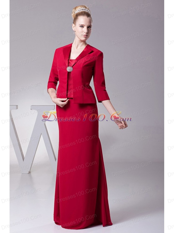 Wine Red Straps Mother Of The Bride Dress with Jacket