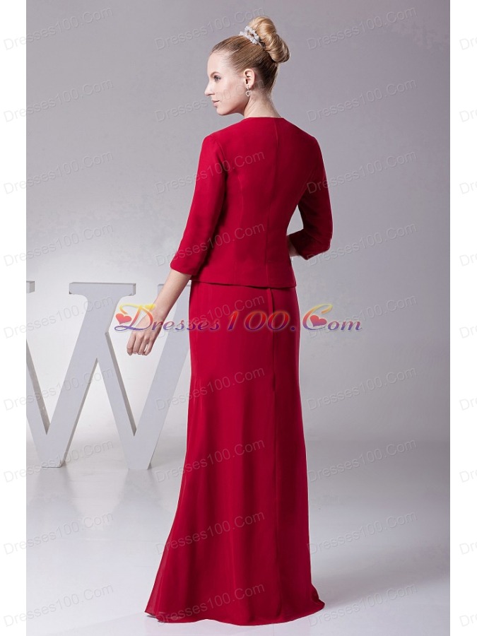 Wine Red Straps Mother Of The Bride Dress with Jacket