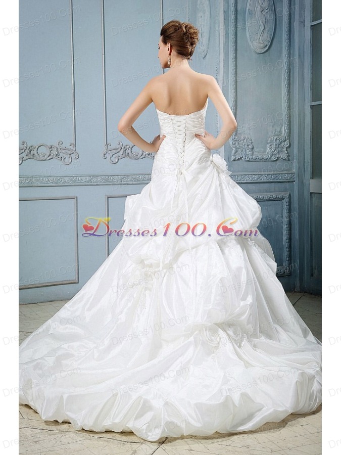 Wedding Ball Gown with Pick-ups Appliques Flower Train