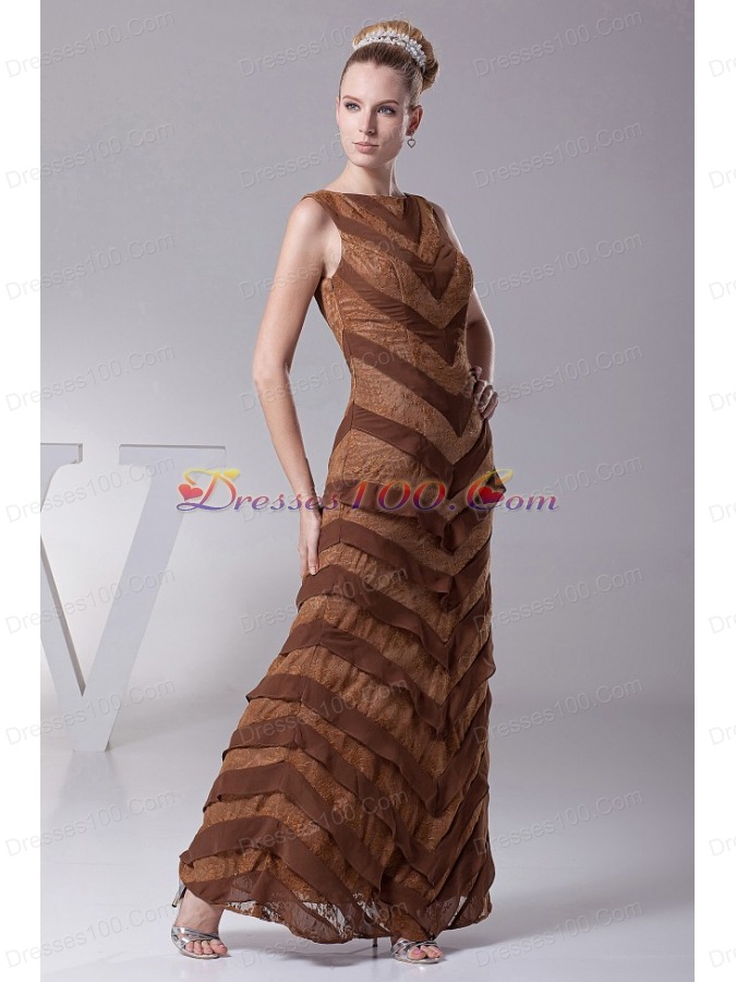 Column Designer Mother Of The Bride Dress Bateau Brown