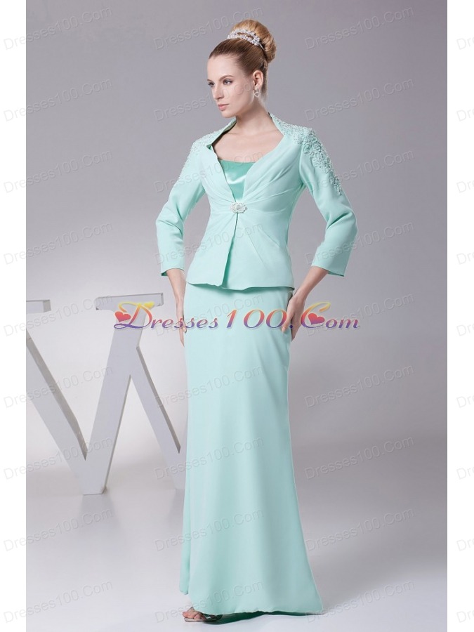 Chiffon Mother Of The Bride Dress Apple Green Sleeves