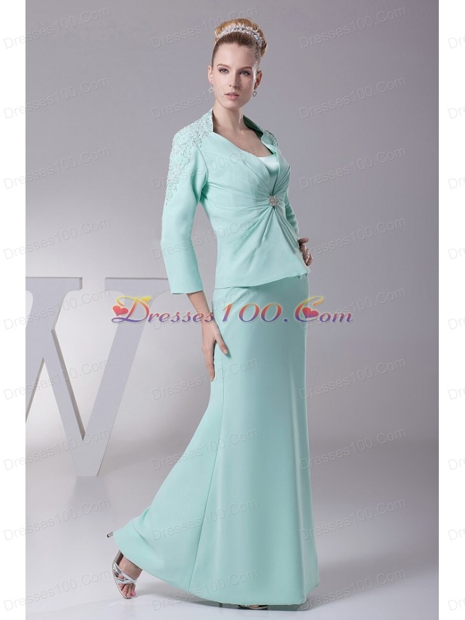 Chiffon Mother Of The Bride Dress Apple Green Sleeves