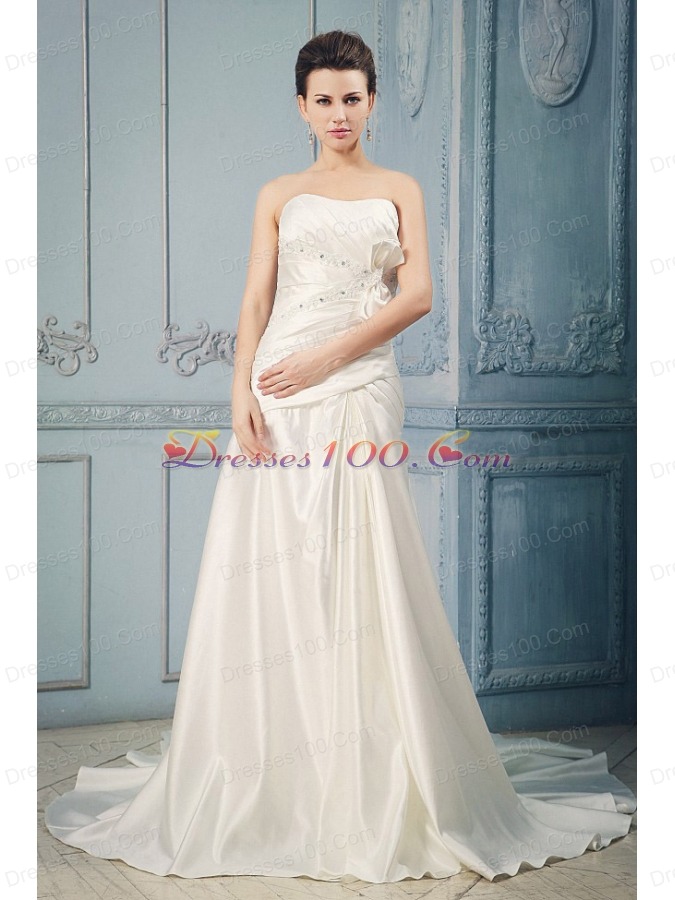 Ivory A-line Wedding Dress Appliques Beading Ruching Bow