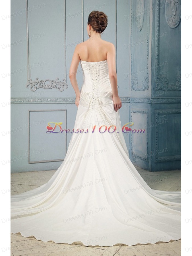 Ivory A-line Wedding Dress Appliques Beading Ruching Bow