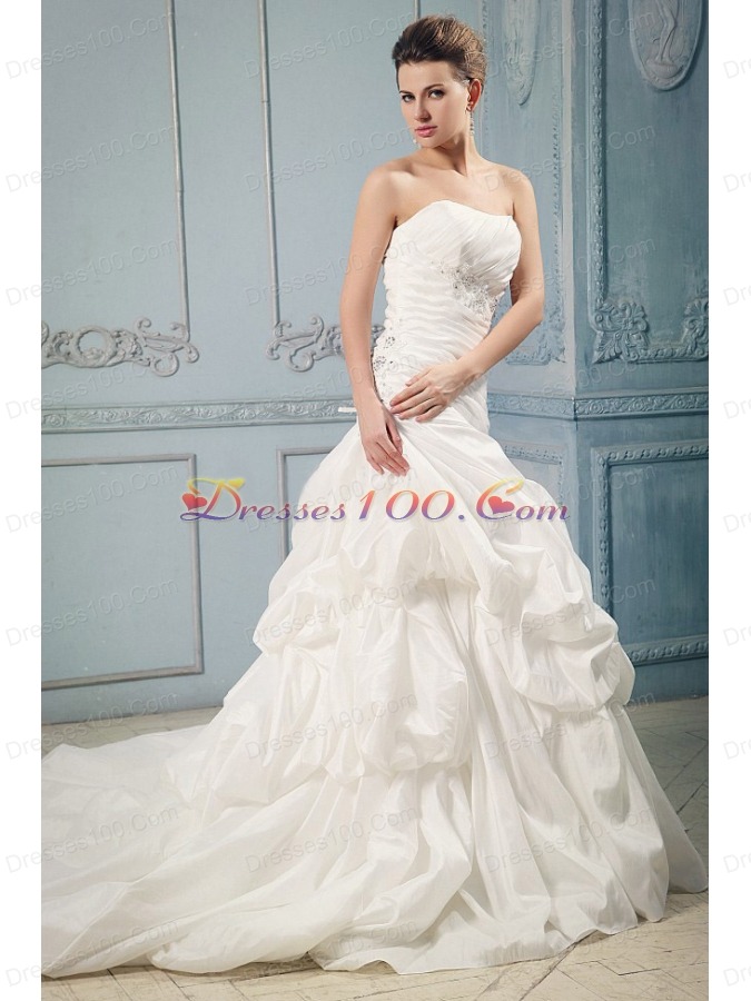 Court Train Wedding Dress With Ruching Beading Pick-ups