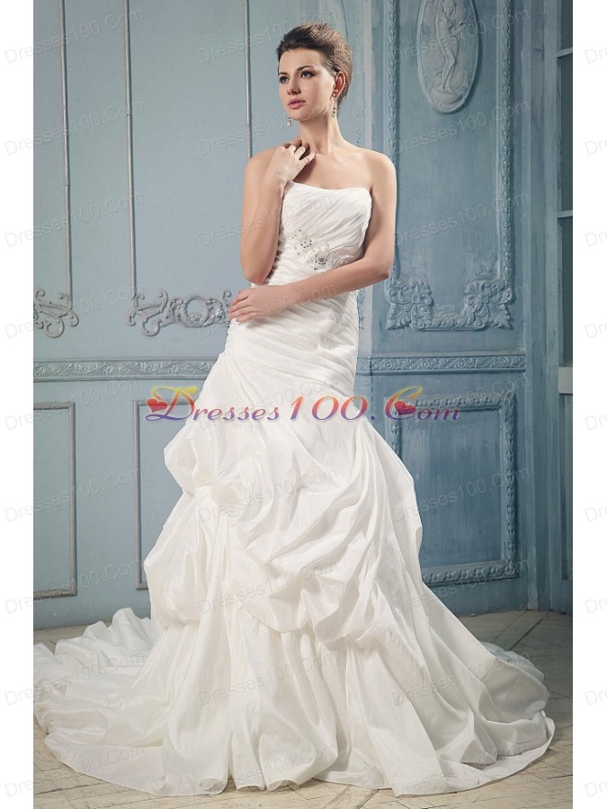 Court Train Wedding Dress With Ruching Beading Pick-ups
