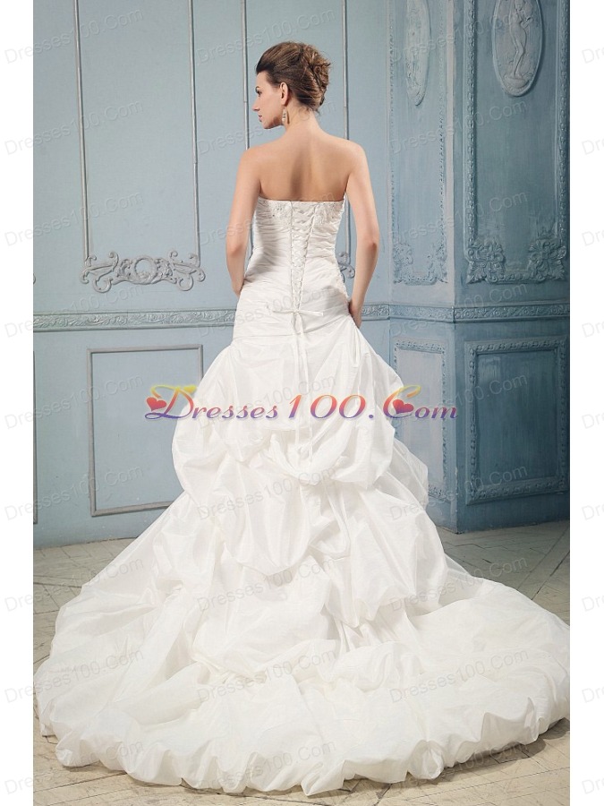 Court Train Wedding Dress With Ruching Beading Pick-ups