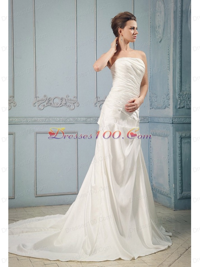 Taffeta Wedding Dress With Ruching Appliques Court Train