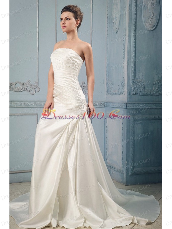 Taffeta Wedding Dress With Ruching Appliques Court Train
