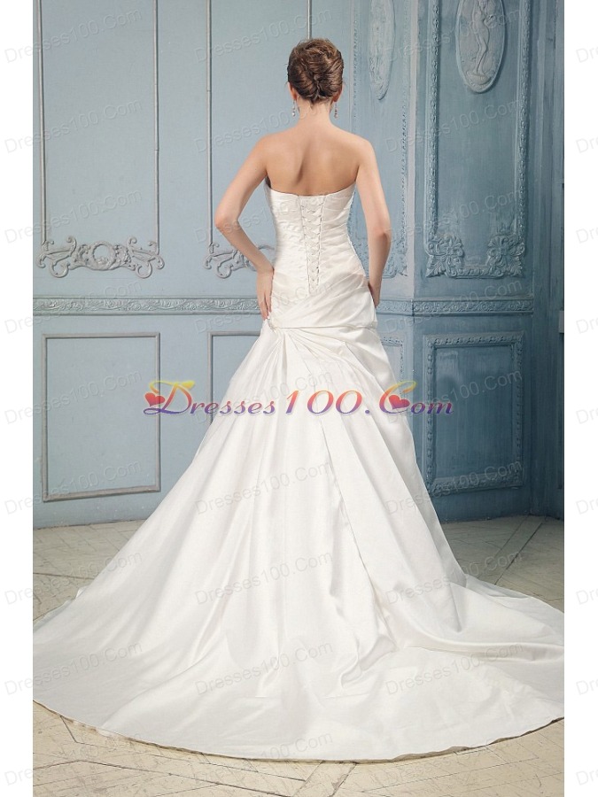 Taffeta Wedding Dress With Ruching Appliques Court Train