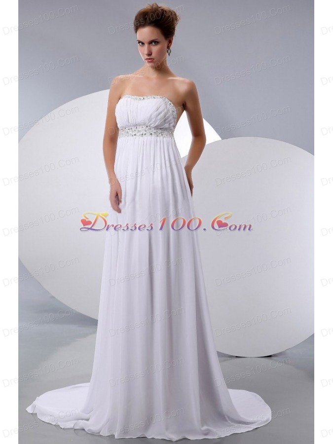 Beading Court Train Chiffon Empire Wedding Bridal Gown