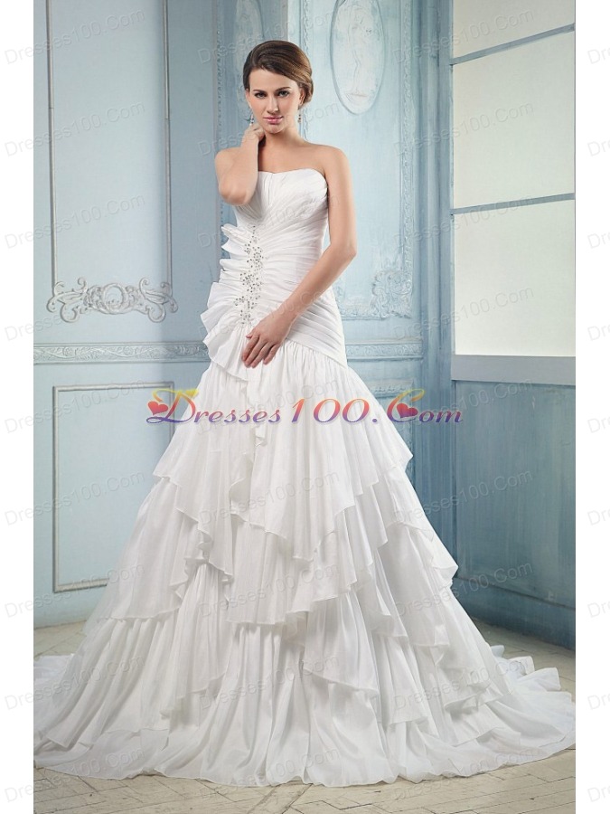 Ruching and Beading Ruffled Layers A-line Wedding Dress