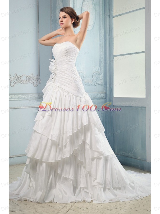 Ruching and Beading Ruffled Layers A-line Wedding Dress