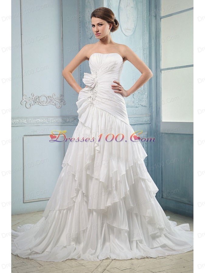 Ruching and Beading Ruffled Layers A-line Wedding Dress
