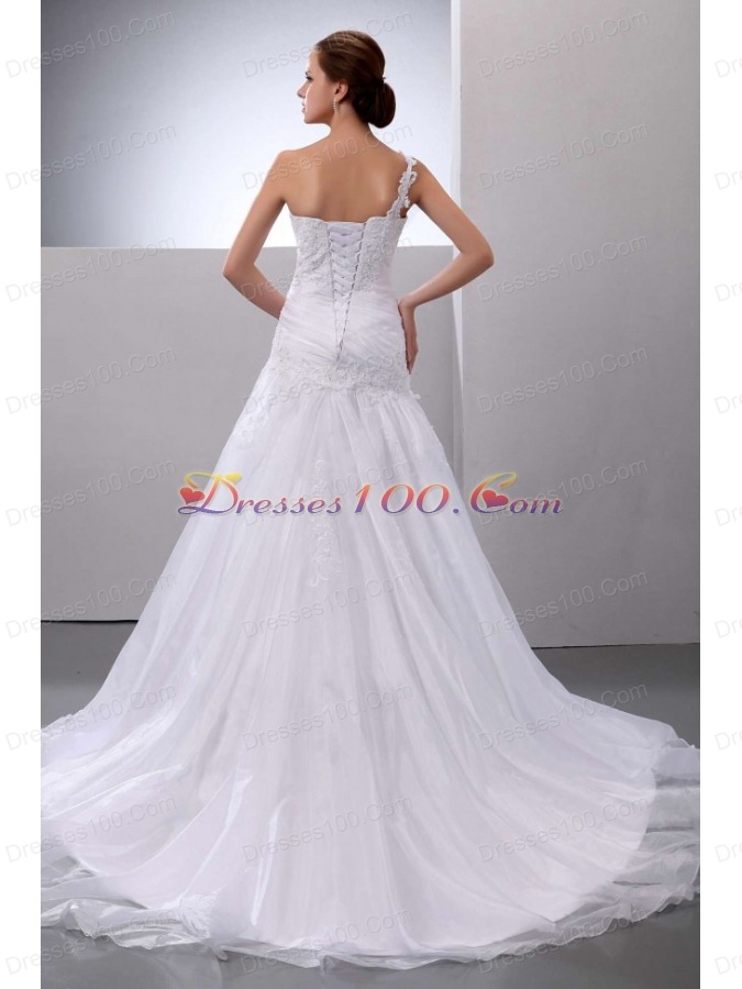 Appliques One Shoulder Court Train Organza Bridal Dress