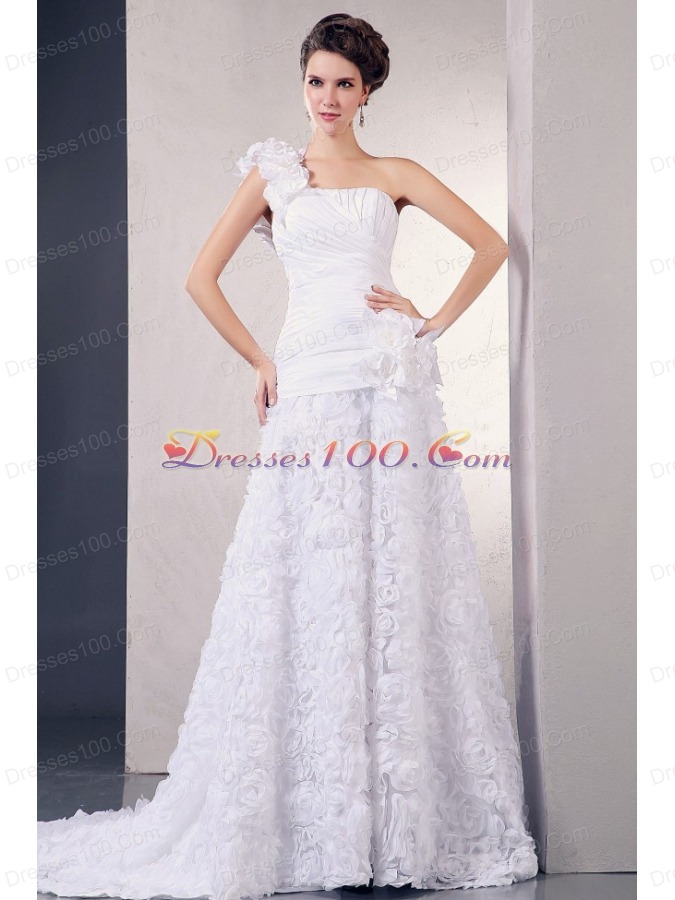 Rolling Flowers One Shoulder Special A-line Wedding Dress