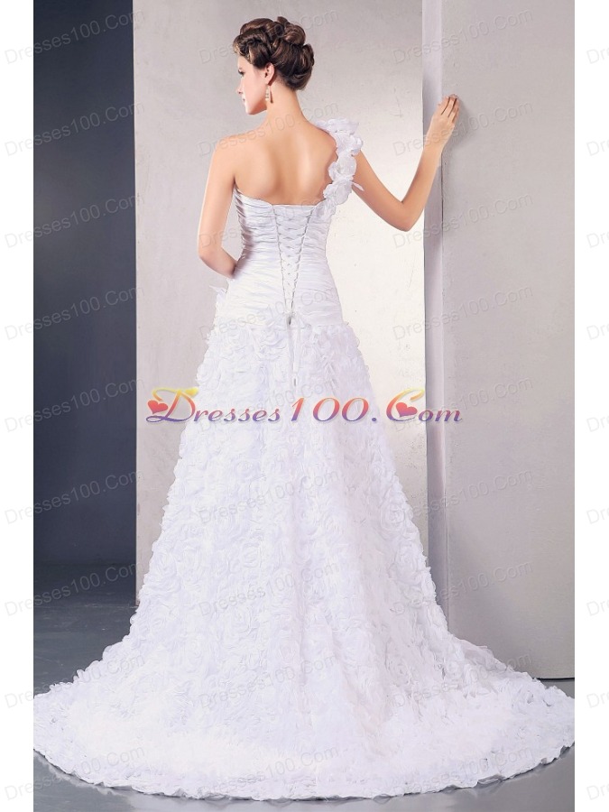 Rolling Flowers One Shoulder Special A-line Wedding Dress