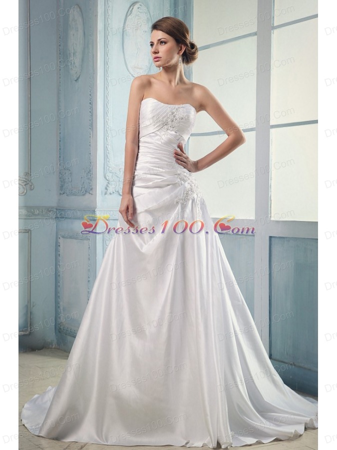 Appliques and Ruching Court Train A-line Wedding Dress