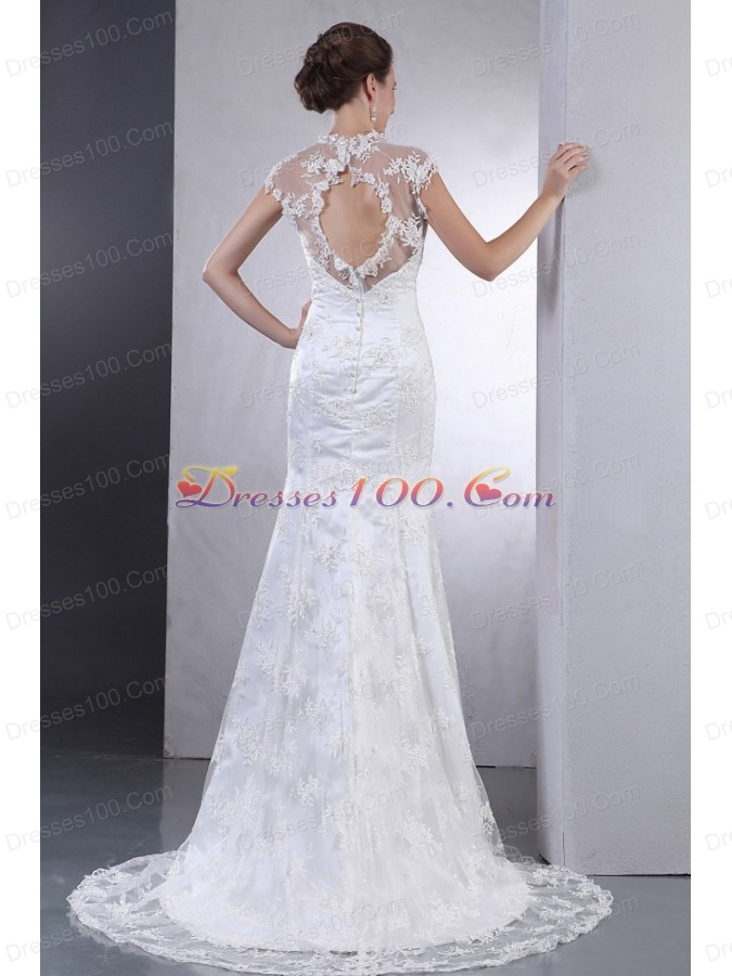 Clasp Handle Wedding Dress Sweetheart Lace Brush Train
