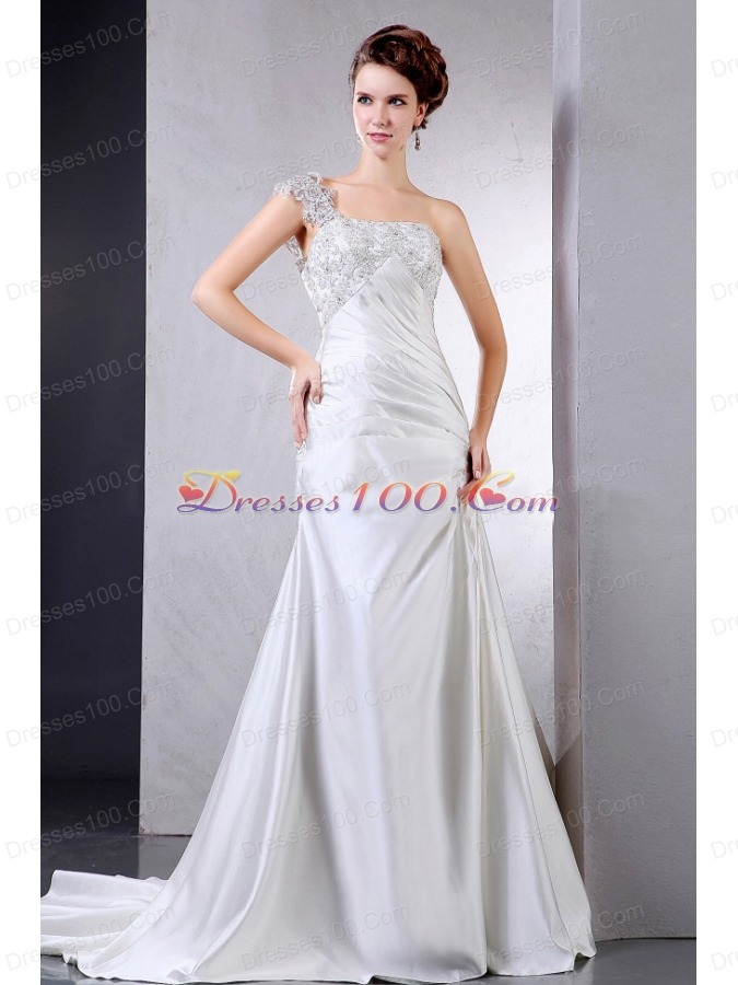 Appliques Wedding Dresses With Ruch One Shoulder Satin