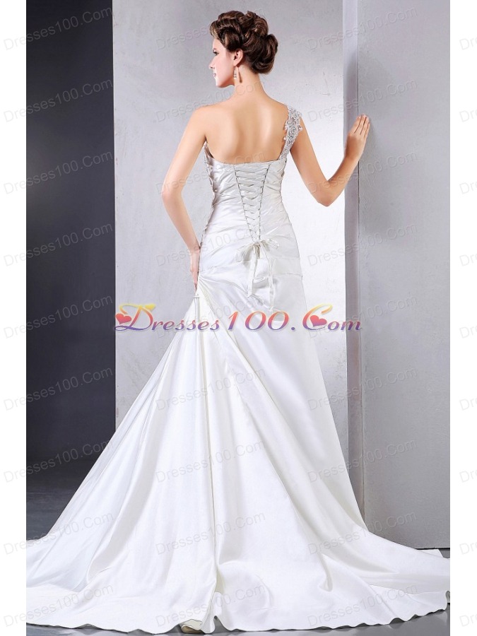 Appliques Wedding Dresses With Ruch One Shoulder Satin