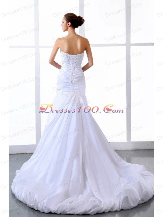 A-line Wedding Dress Court Train With Appliques Ruching