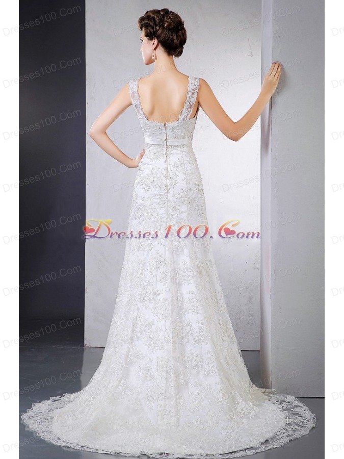 Lace Clasp Handle V-neck Court Train Wedding Dress