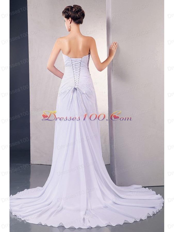 Elegant 2013 Wedding Dress Appliques Ruching Court