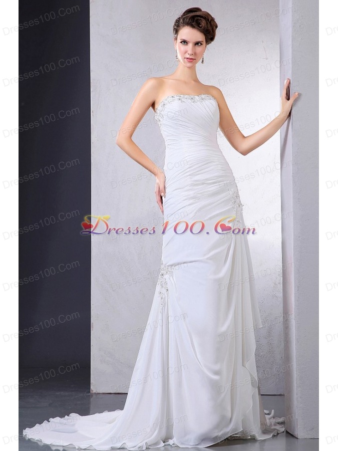 Appliques Ruching 2013 Wedding Dress Court Chiffon