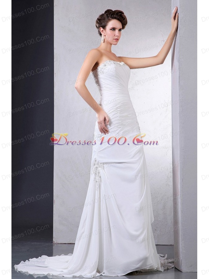 Appliques Ruching 2013 Wedding Dress Court Chiffon